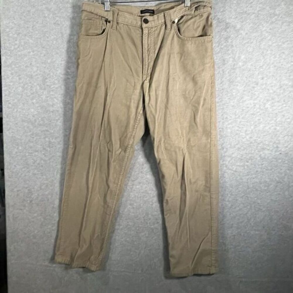 Lands End Mens Flat Front Beige Corduroy Pants 34x30 Baumwolle Hidden‎ Elastic